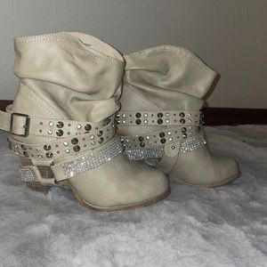 Tan bling dressy booties
